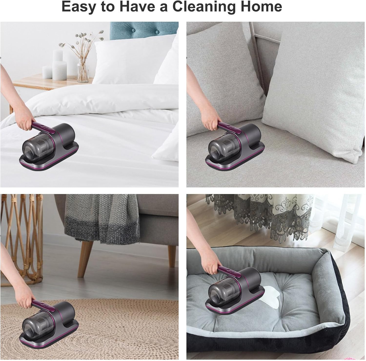 100W Cordless Mattress Vacuum - UV Bed Cleaner with 8000Pa Suction, 2 Speeds & 250ml Dust Cup for Bedding & Clothes Image