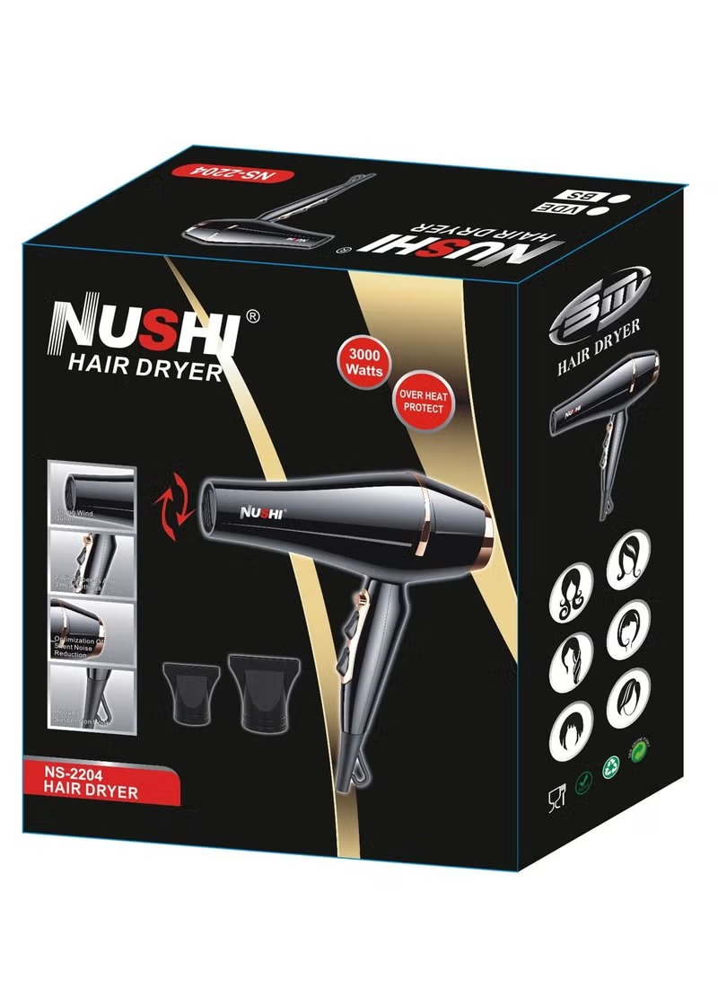 NUSHI NS-2204 Professional Hair Dryer 3000W ultra-powerful motor for fastest drying. Ionic technology for salon results. Image