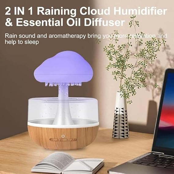 Rain Cloud Humidifier | Portable Mini 450ml Cool Mist Humidifier | USB Personal Desktop Humidifier with 7 LED Lights for Baby Bedroom, Travel, Office & Home Image