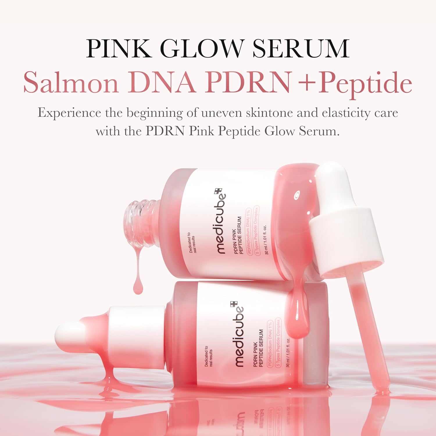 Medicube PDRN Pink Peptide Serum with Niacinamide for firming, hydrating & brightening skin tone. Korean glow serum. Image