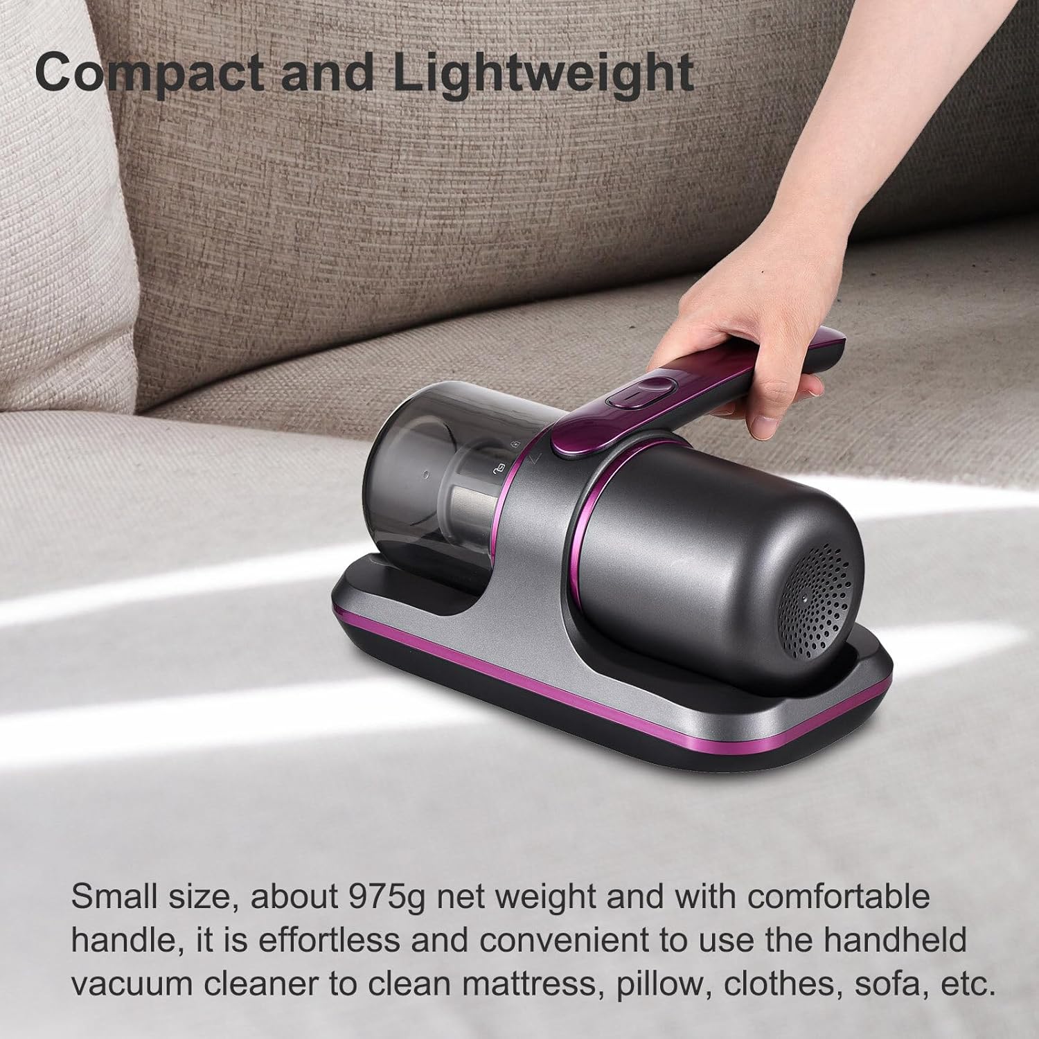 100W Cordless Mattress Vacuum - UV Bed Cleaner with 8000Pa Suction, 2 Speeds & 250ml Dust Cup for Bedding & Clothes Image