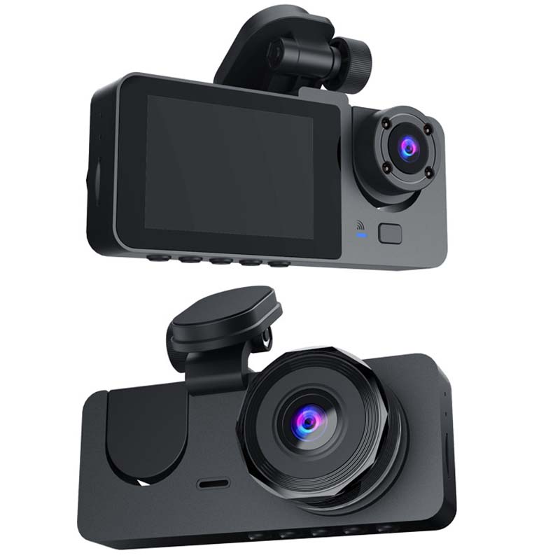 4-Inch Triple-Lens WiFi Dash Cam - Front/Rear/Inside Recording, Mobile App Control, Night Vision & Parking Monitor Image
