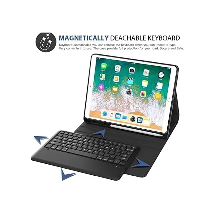 Keyboard Case Compatible with iPad Models | Ultra-Thin PU Leather Case | Wireless Detachable Keyboard | Pen Slot | Smart Arabic-English Keyboard Image