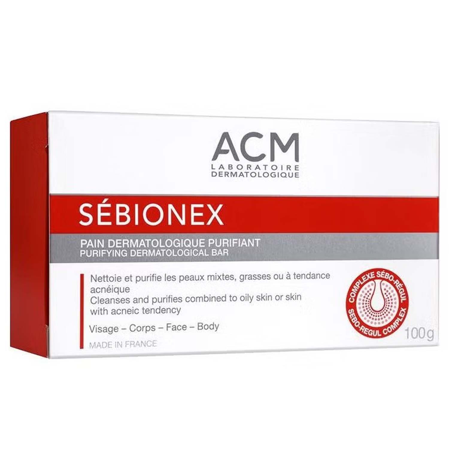 ACM Sebionex Purifying Soap. Deep cleansing bar for oily, acne-prone skin. Helps regulate sebum & prevent impurities. 100g. Image