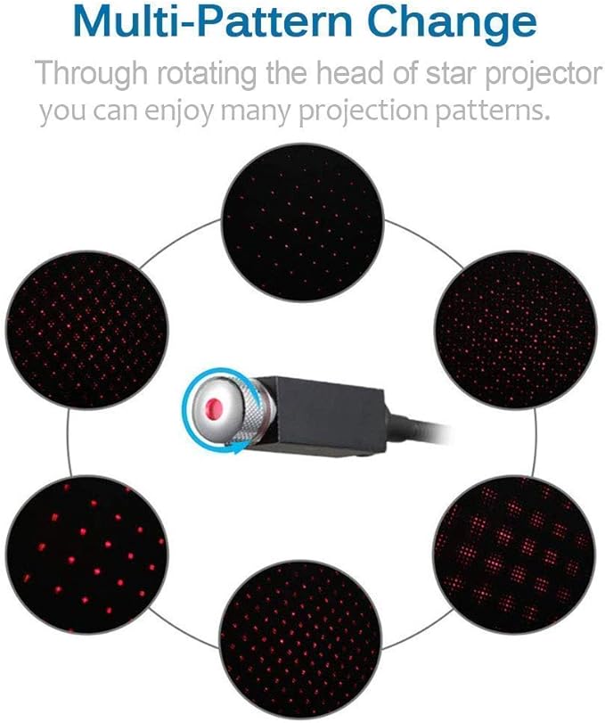 Portable Adjustable Romantic Rotating Head Star Atmosphere Decoration Projector | USB Night Light & Lamp for Car Interior, Home, Bedroom, Party, Camping, Walls, and Ceiling Image