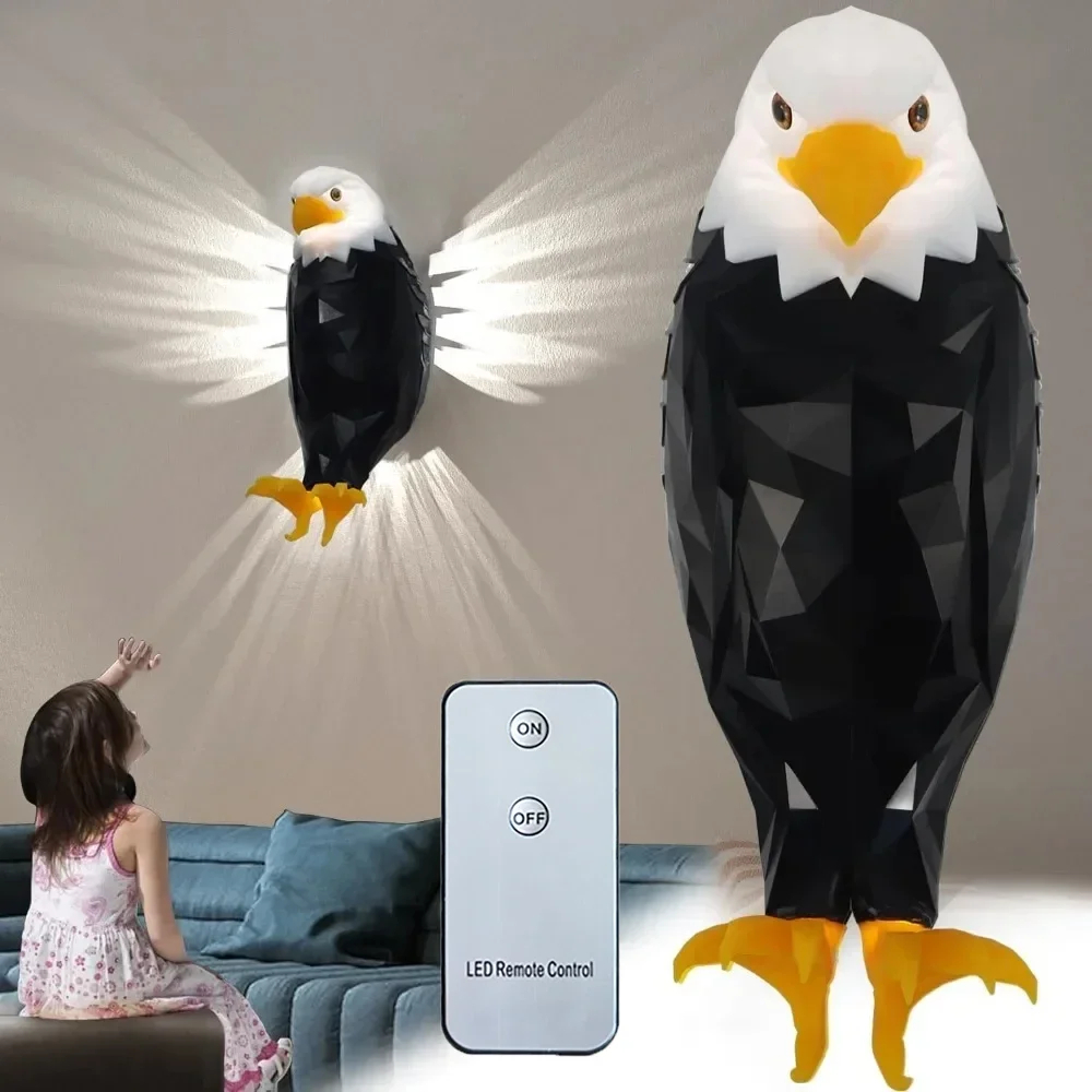 3D Bald Eagle Wall Night Light - Wings of Light, Realistic Wing-Shaped LED Decoration for Bedroom, Living Room, Study Image