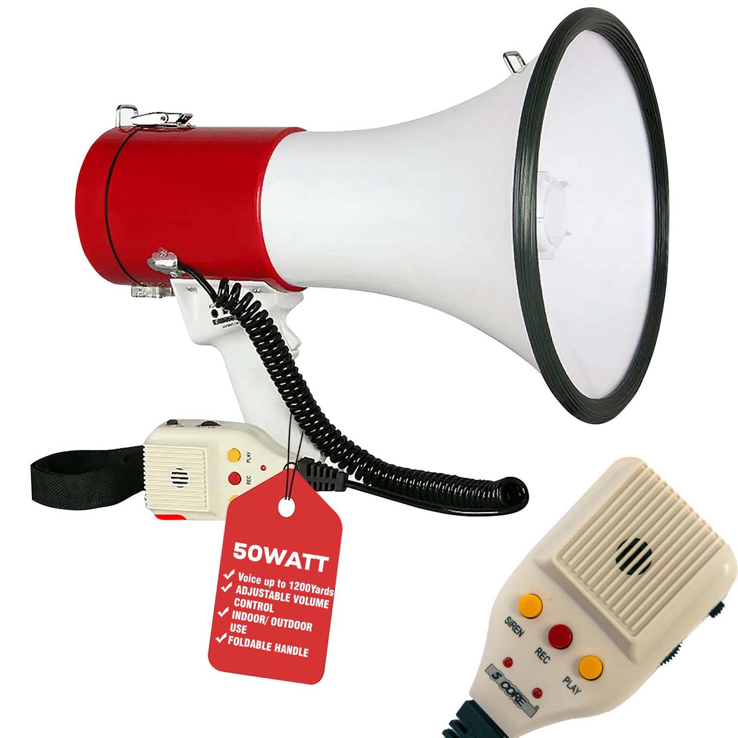 Portable Handheld Megaphone 50W high-power speaker with built-in siren & recording function for clear, long-range communication. Image