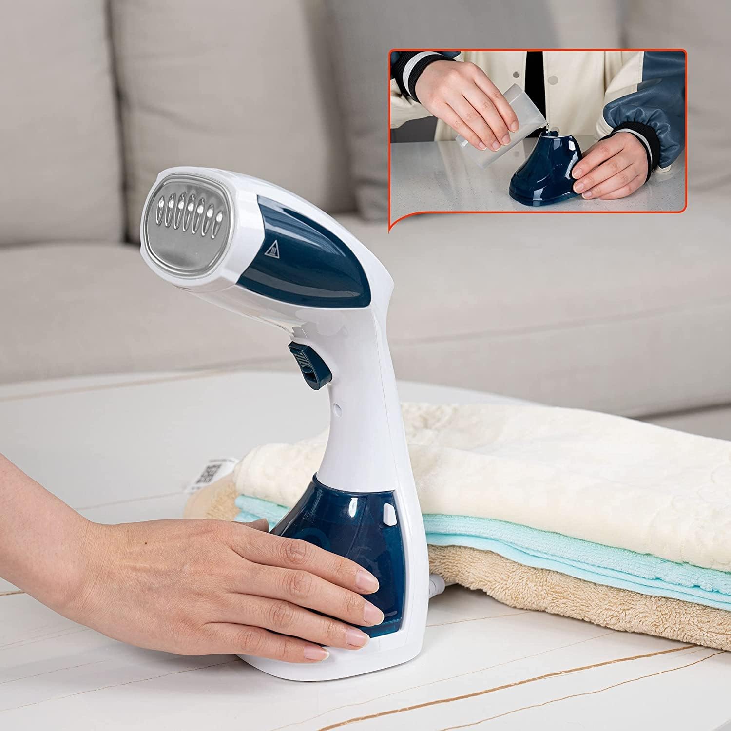 Portable Vertical Steam Iron | 1100W | Continuous Steam Output 28 g/min | Double Use Brush Head | 200ml Tank for Home and Travel Image