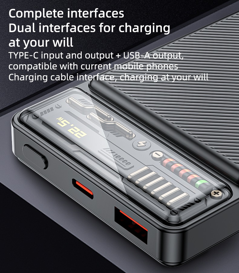 YP57 Fast Charging Power Bank – 10000mAh with 15W + USB 22.5W, Transparent Window Battery Display Image