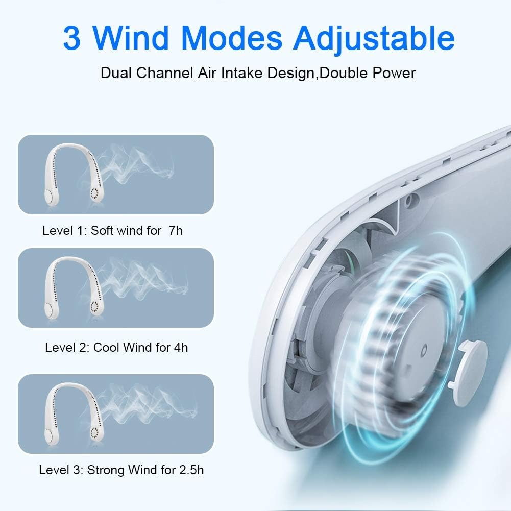 Mini Neck Fan - Bladeless Rechargeable Personal Cooler, 3-Speed Portable Air Circulator for Outdoor/Sports/Summer, Hands-Free Design Image
