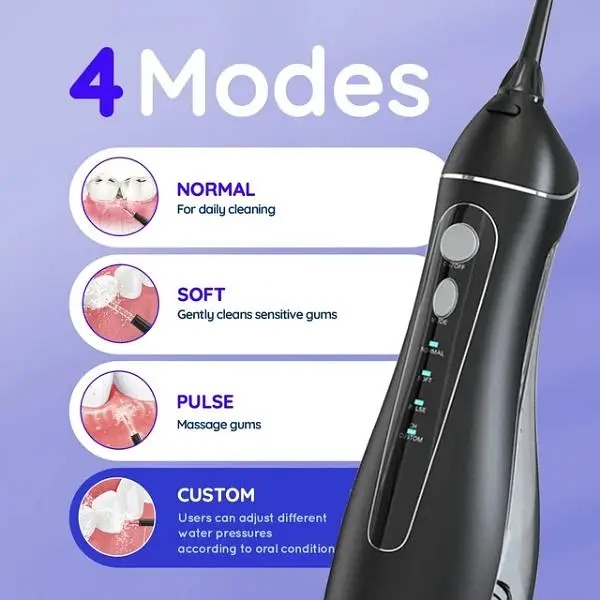 Portable Oral Irrigator with 3 Cleaning Modes | Rechargeable Water Flosser for Deep Cleaning | Cordless Dental Water Jet with Adjustable Pressure for Healthier Gums & Teeth | IPX7 Waterproof, Lightweight & Compact, Ideal for Home & Travel | Effective Water Flossing for Plaque Removal, Gum Care, and Fresh Breath Image