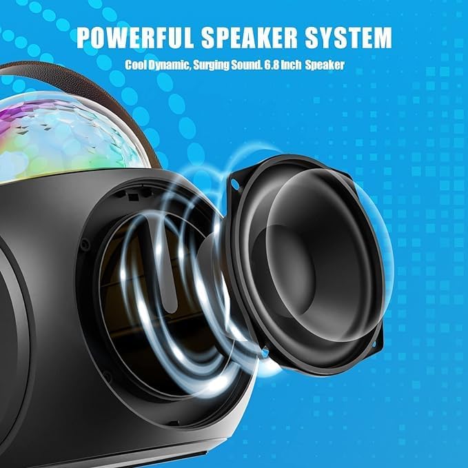 Karaoke Machine – Party-Ready Bluetooth Speaker with UHF Wireless Microphones and Disco Ball LED Lights Image