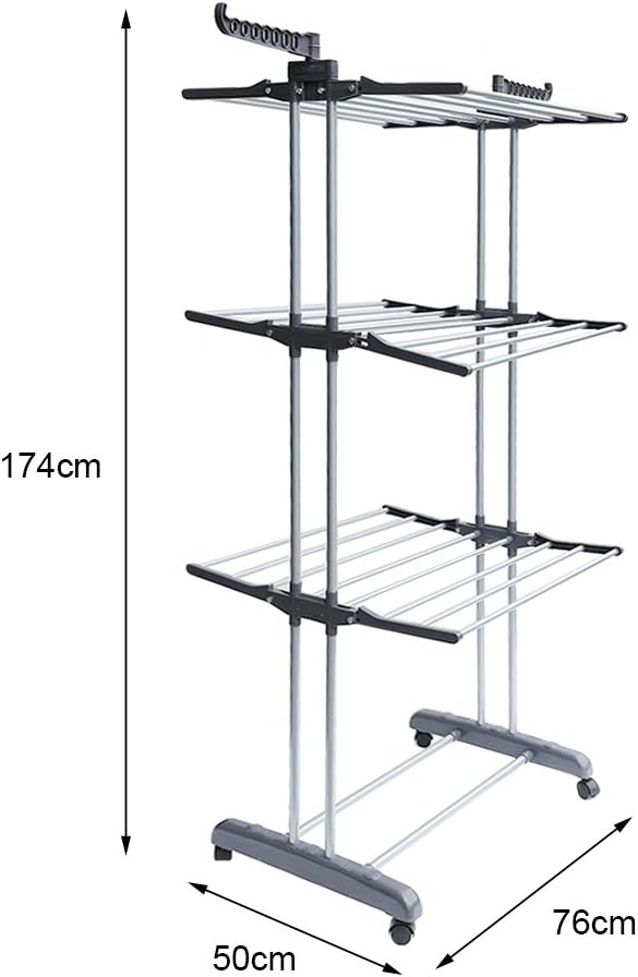 Foldable Rolling Laundry Drying Rack with Adjustable Shelves | Heavy-Duty Stainless Steel Rods | Compact Storage | 4-Tier Adjustable Height & Portable Design Image