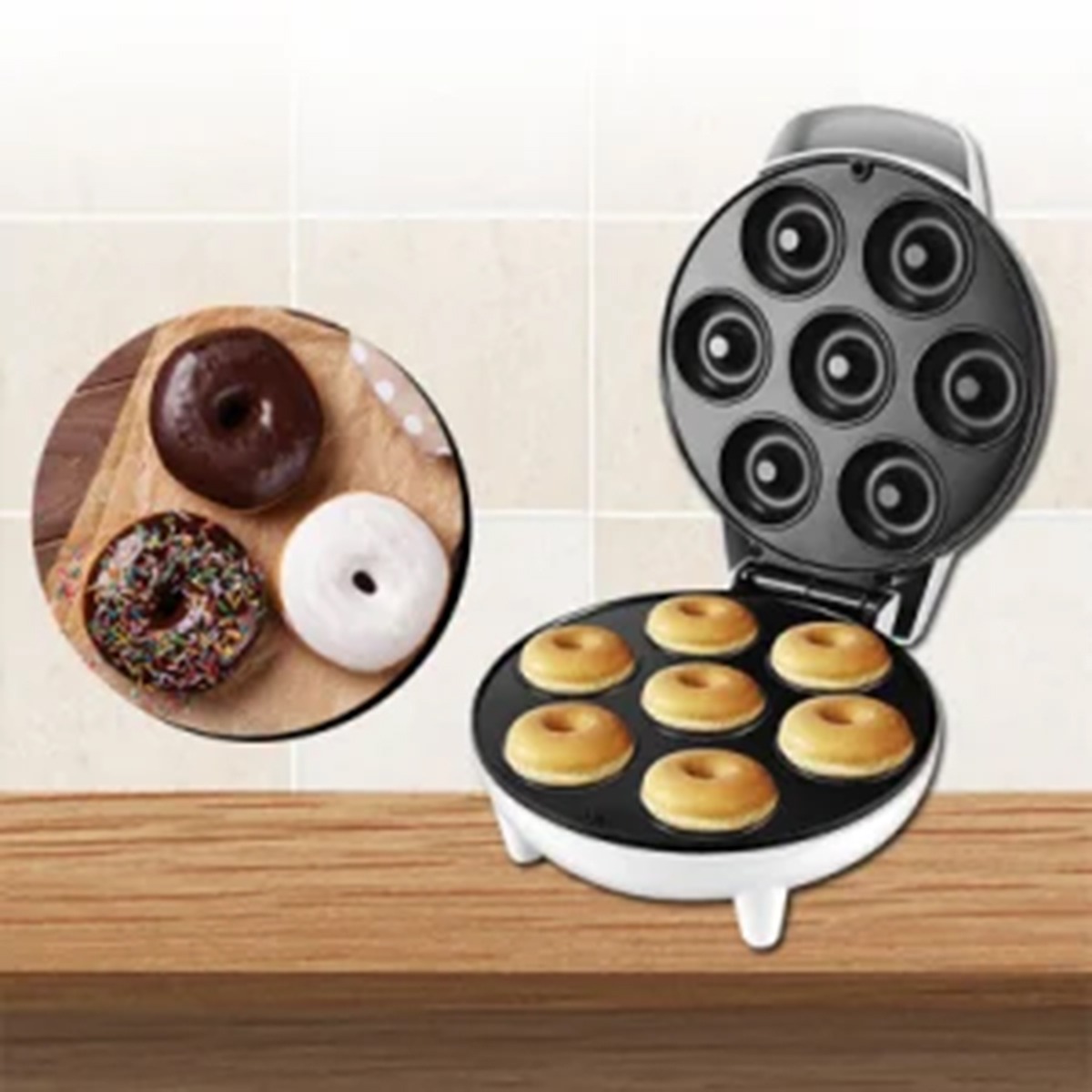 Household Electric Donut Maker - Double-Sided Heating Donut & Bread Machine, Cake Baking Pan, Non-Stick Breakfast Maker Oven for Homemade Donuts, Cakes, and Mini Bread - Easy-to-Use, Compact & Fast Heating, Ideal for Breakfast and Snacks Image