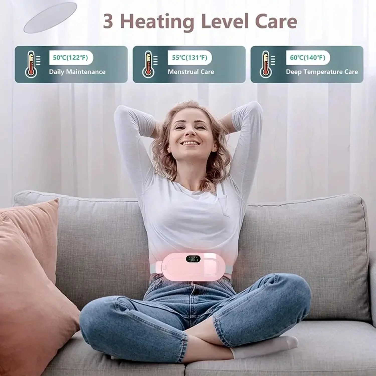 Electric Period Heating Belt - Portable Waist, Back, and Belly Pain Relief with Heating & Massage, 3 Heat Levels, 4 Vibration Modes Image