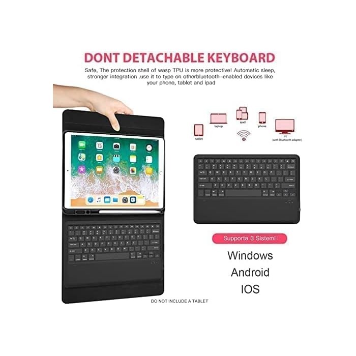 Keyboard Case Compatible with iPad Models | Ultra-Thin PU Leather Case | Wireless Detachable Keyboard | Pen Slot | Smart Arabic-English Keyboard Image