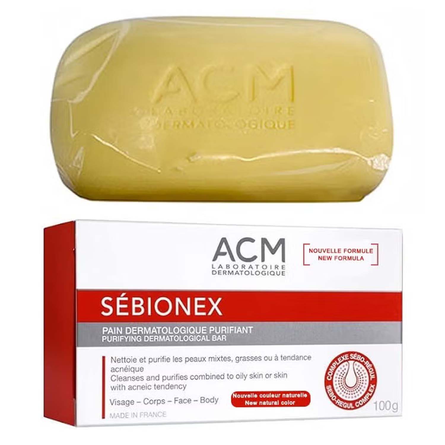 ACM Sebionex Purifying Soap. Deep cleansing bar for oily, acne-prone skin. Helps regulate sebum & prevent impurities. 100g. Image