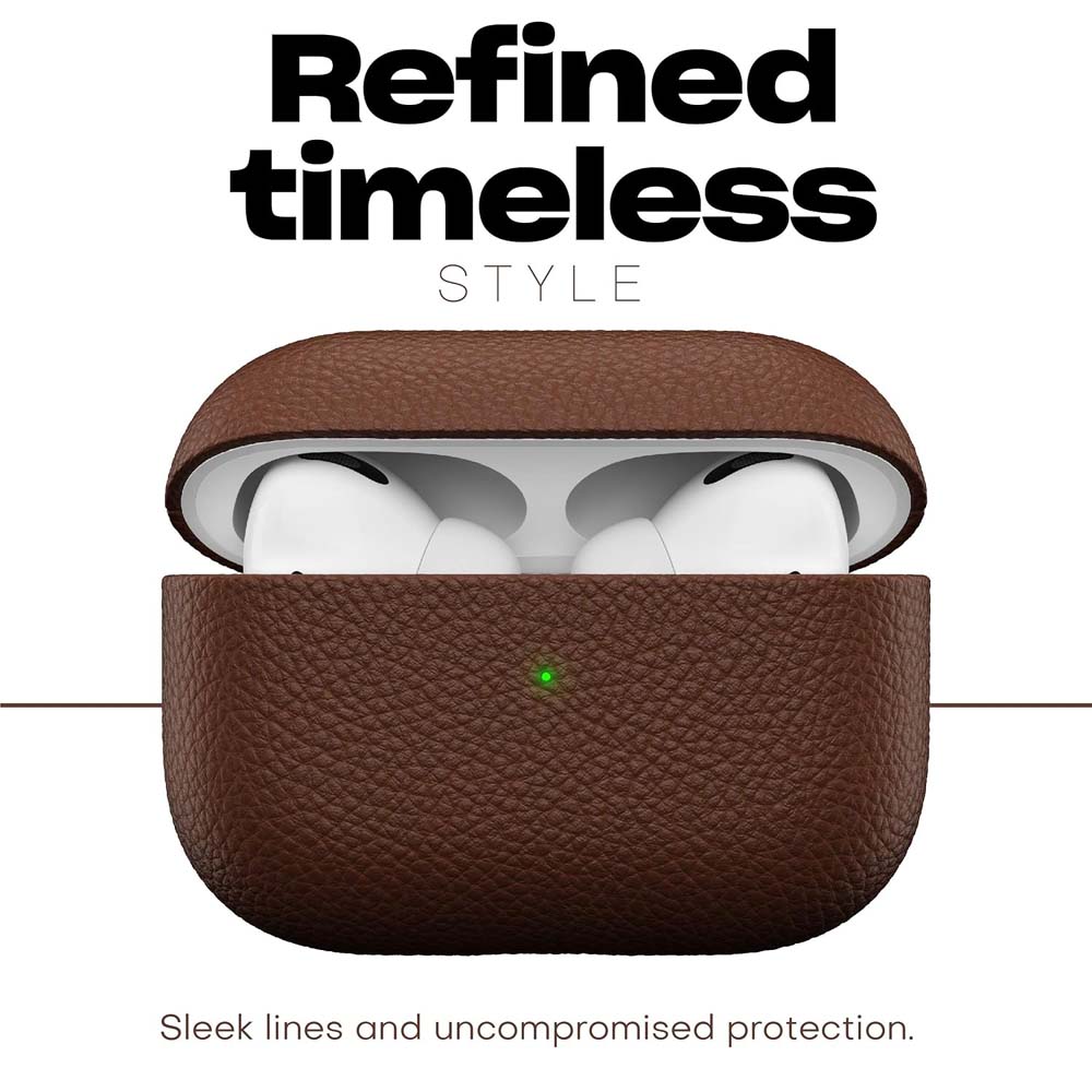 Leather Case for AirPods Pro – Handcrafted Fully-Wrapped Genuine Italian Leather with Pebble Grain Finish, Natural Brown, Premium Protection & Style Image