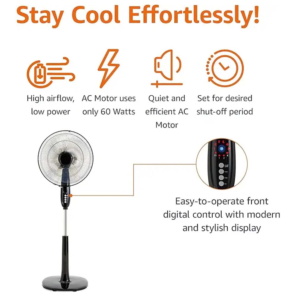 MSF-1672R 16" Luxury Stand Fan - Remote Control, 5-Speed, Silent Operation, Elegant Design for Home/Office (Multi-Colour) Image