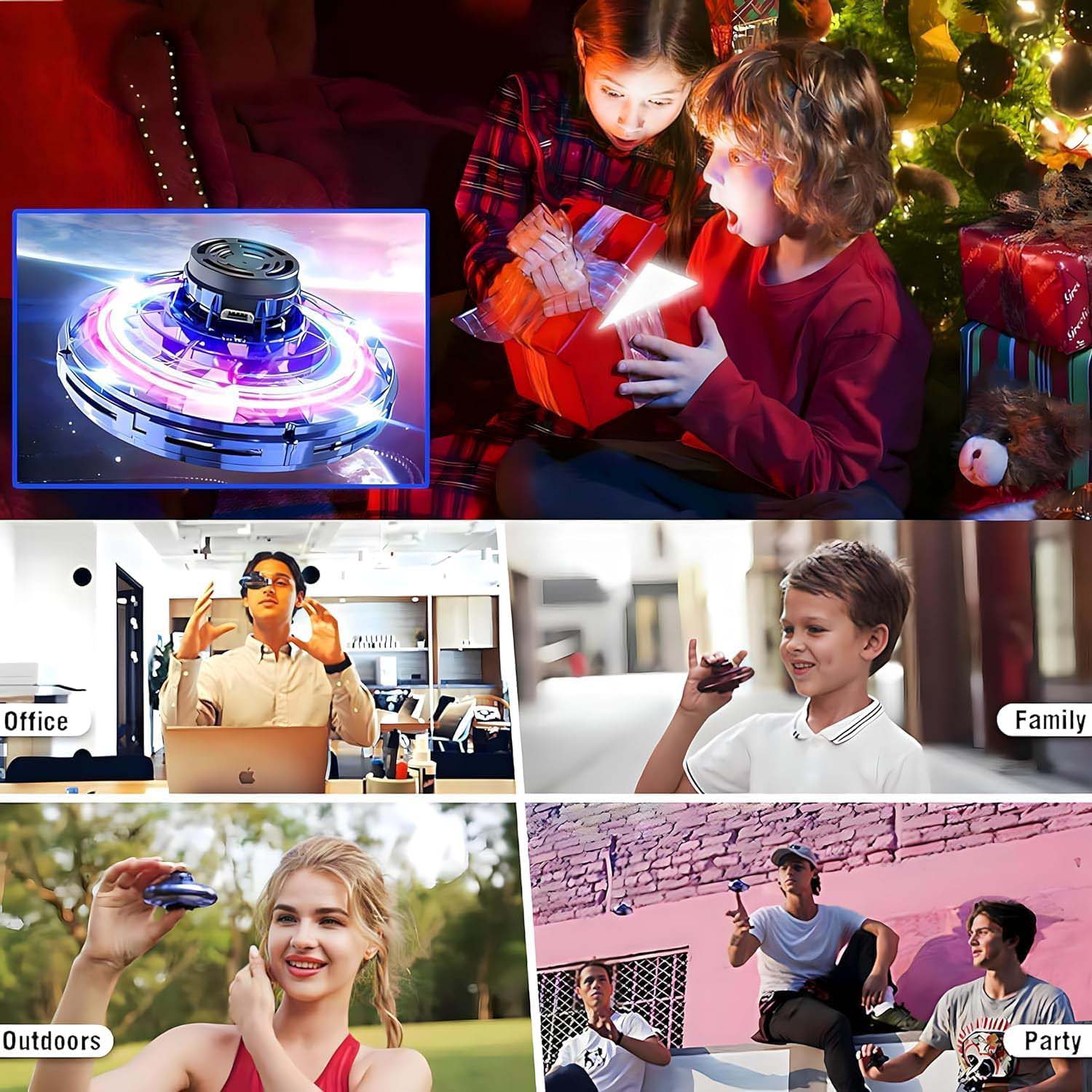 UFO Hand Controlled Mini Drone LED flying fidget spinner with 360° rotation. USB rechargeable toy for boys & girls. Image