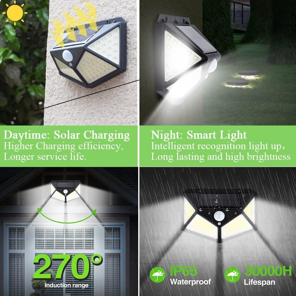 Waterproof Outdoor Motion Sensor Infrared Wall Lamp | 100 LED Solar-Powered Garden Sensor Light | IP65 Water-Resistant Bright Outdoor Lighting for Garden, Patio, and Yard Image