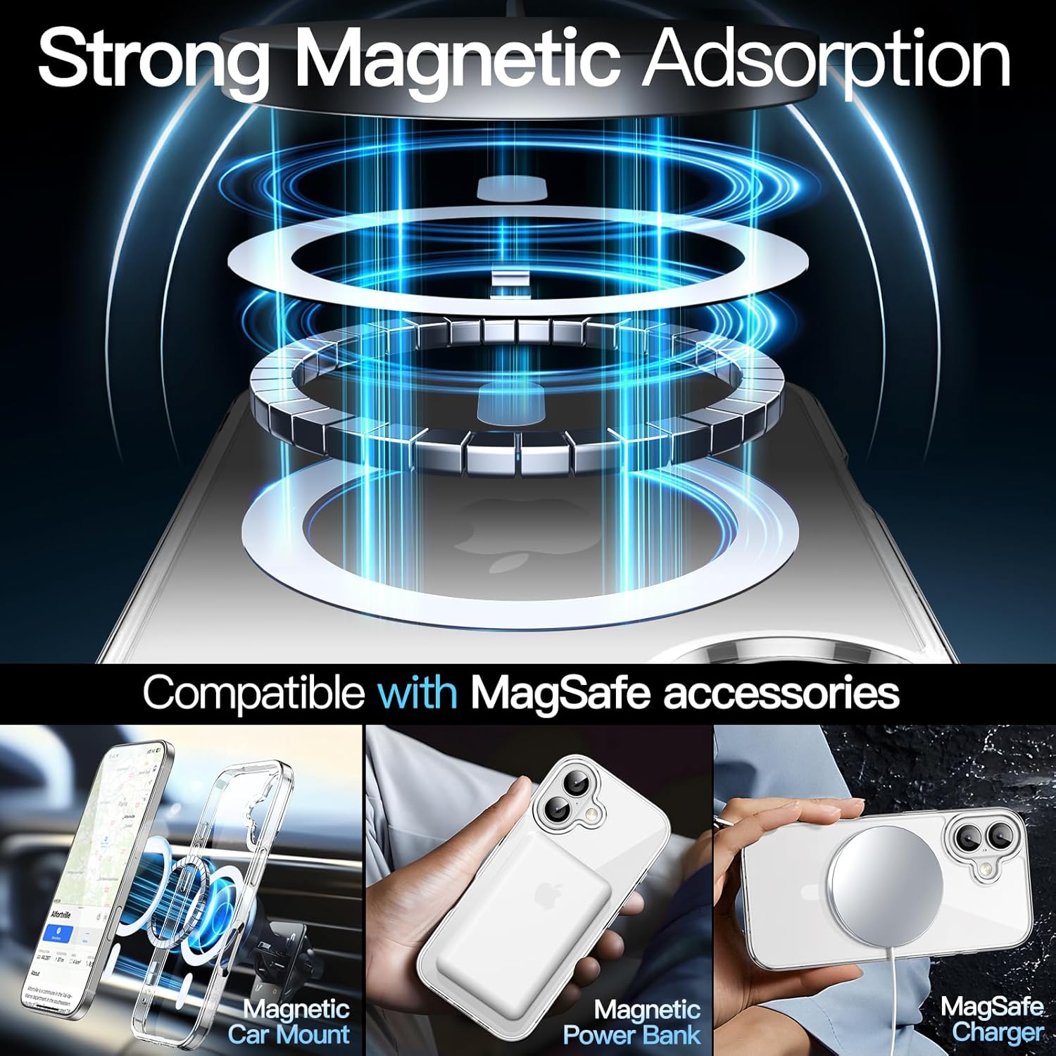 Magnetic Case for iPhone 17 6.3" - MagSafe Compatible, Shockproof Bumper, Anti-Scratch Clear Back (Transparent Design) Image
