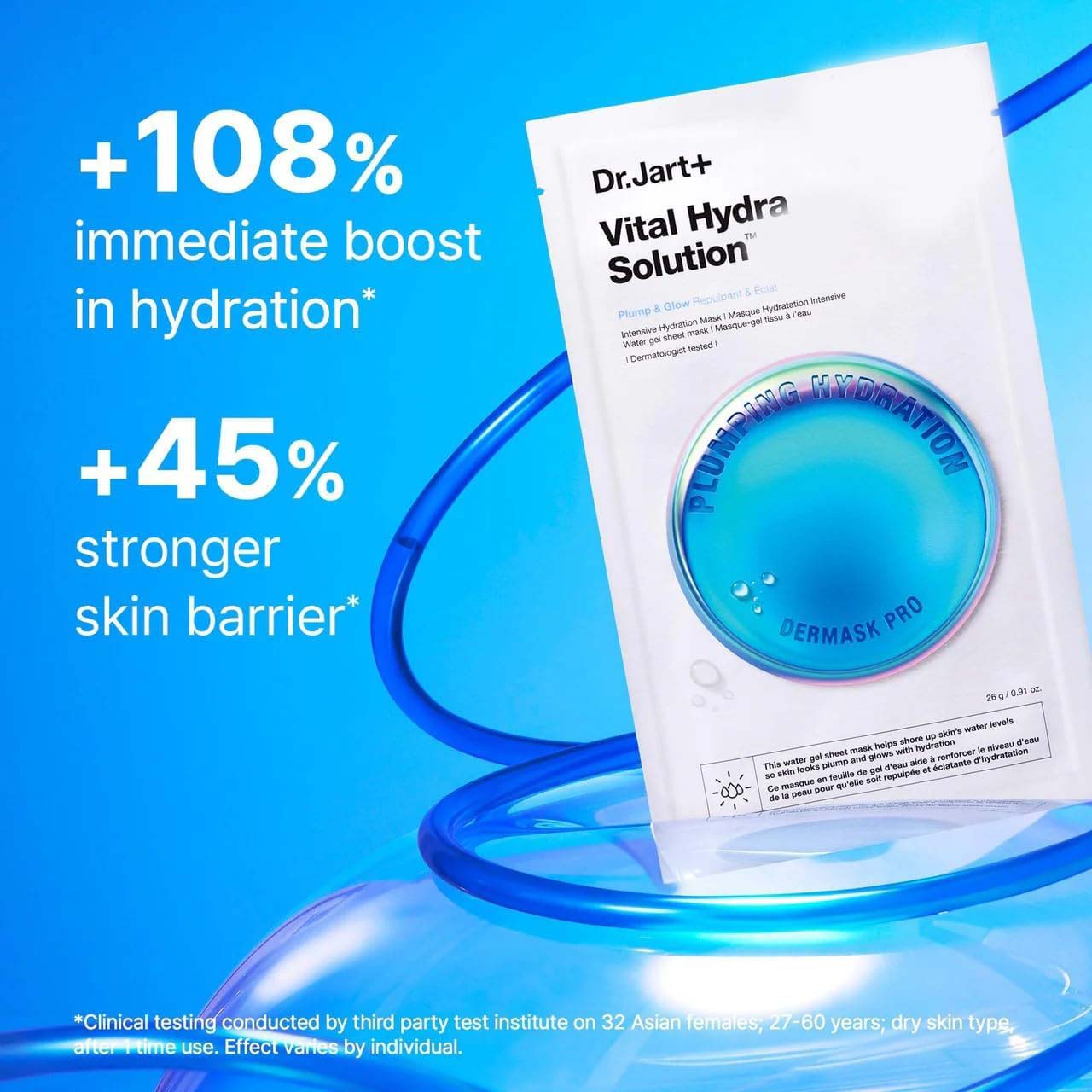 Dr. Jart+ Dermask Vital Hydra Solution Glow Face Mask. Hyaluronic Acid sheet mask for intense hydration & a radiant glow. Image