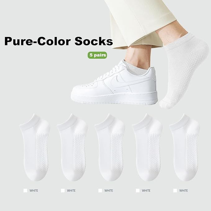 Men's Breathable Cotton Ankle Socks - 6 Pairs, Lightweight & Comfortable for All Seasons (White) Image