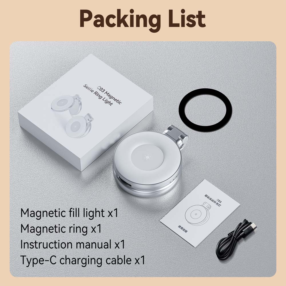 C03 Magnetic Selfie Light CRI97 LED ring light with 360° rotation & mirror. For selfies, videos, TikTok & Zoom calls. Image
