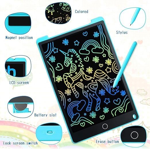 12 Inch LCD Writing Tablet | Magnetic Drawing Pad for Kids | Educational Doodle Board Toy for 2-6+ Year Olds | Blue Image