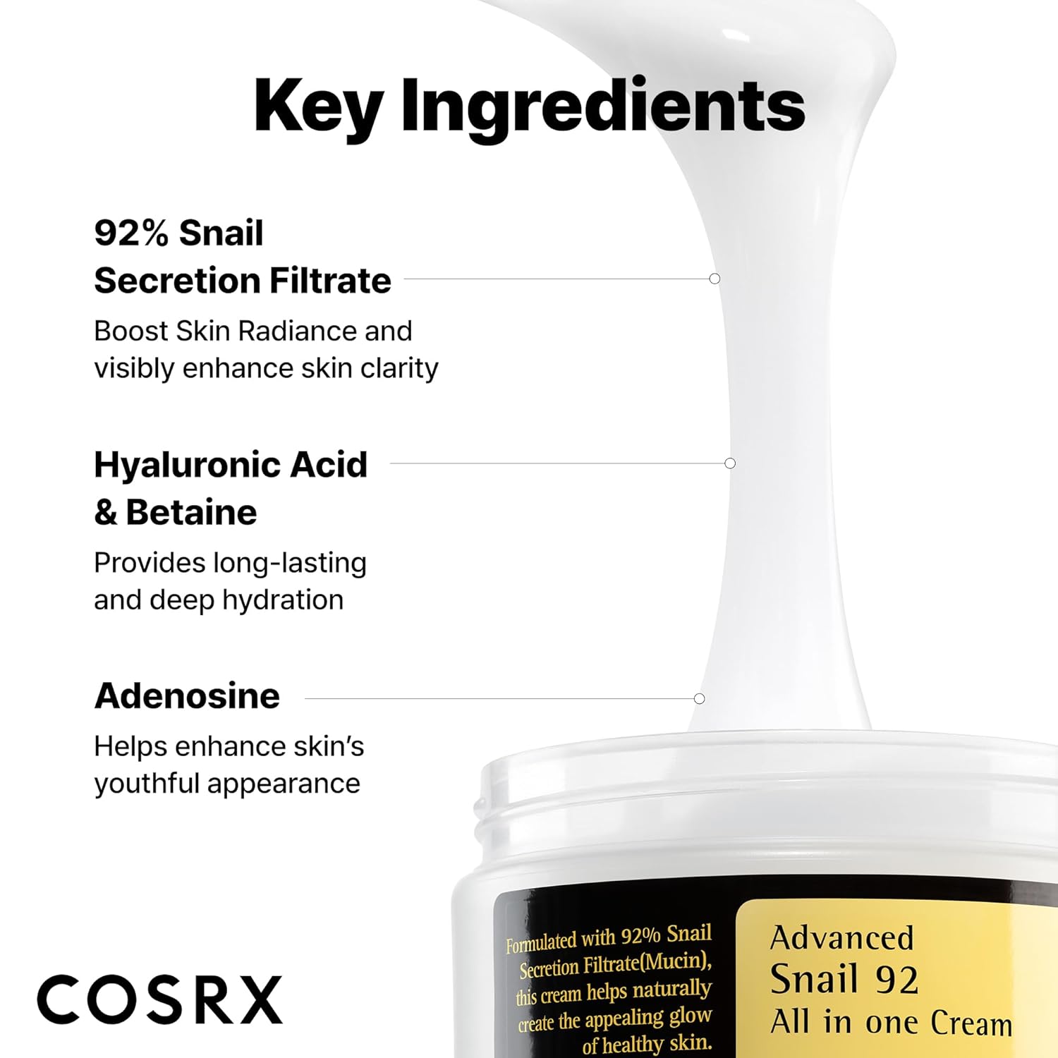 COSRX Advanced Snail 92 All In One Cream - 100g Korean Moisturizer with 92% Snail Mucin for Hydration & Repair Image