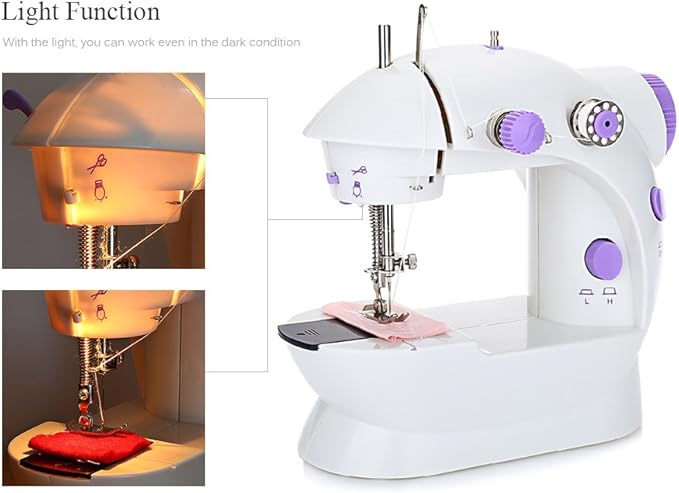 Sewing Machine for Beginners | Kids Handheld Portable Electric Mini Sewing Machine with Extension Table & Dual Speed | Crafting & Mending Machine with Lights & Foot Pedal for Household Use Image