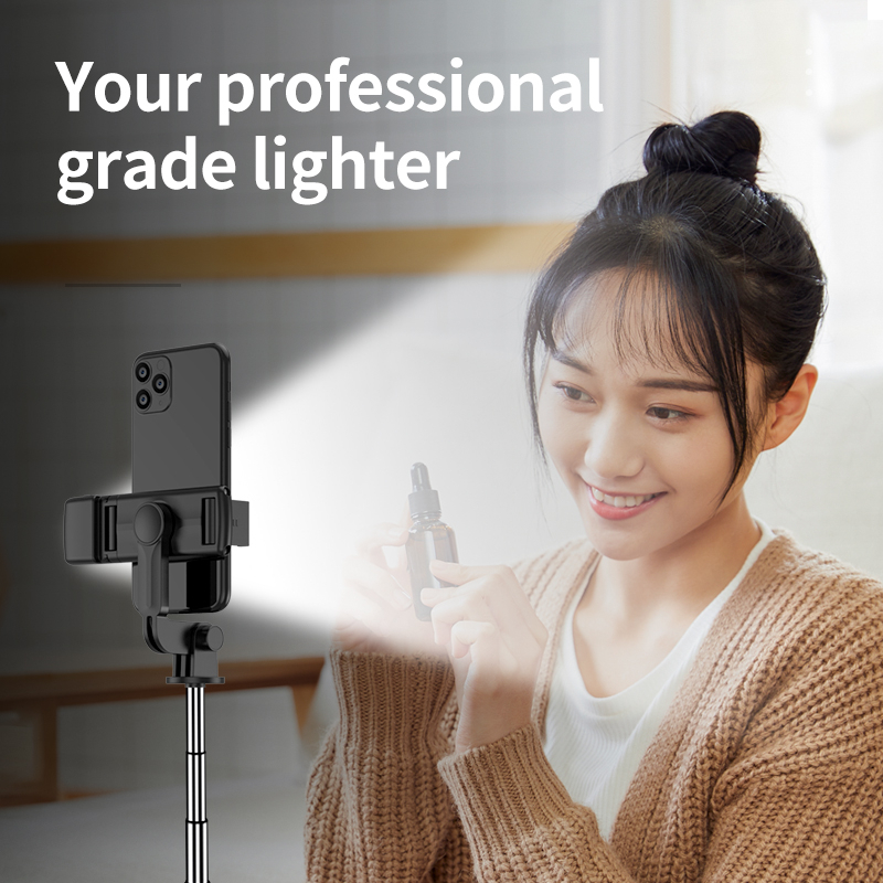 Selfie Stick Tripod with Wireless Remote & 360° Rotation, Mini Extendable Selfie Stick Stand Holder with LED Fill Light, Perfect Compitable for iPhone & Android Smartphones, Compact & Portable for Travel, Vlogging, and Live Streaming Image
