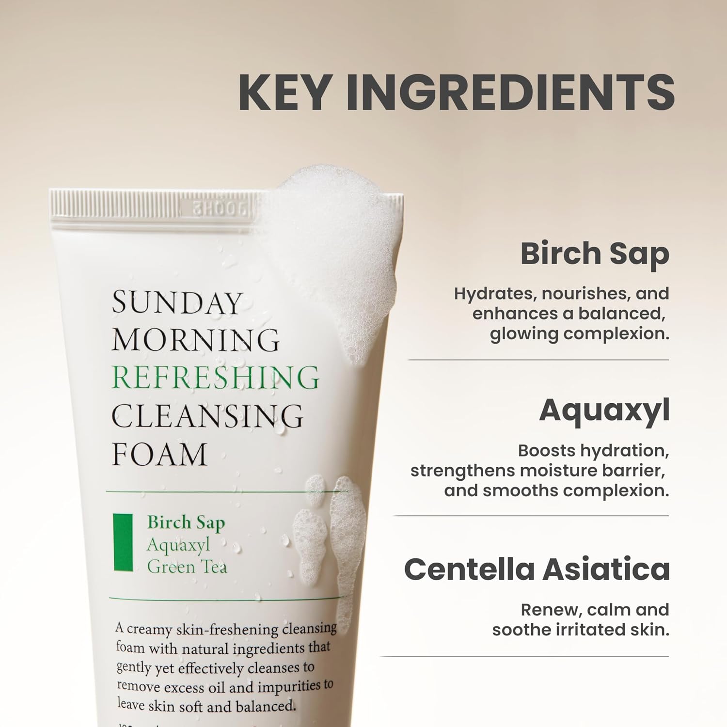 AXIS-Y Sunday Morning Refreshing Cleansing Foam. Gentle Korean face wash with natural surfactants for a soft cleanse. 120ml. Image