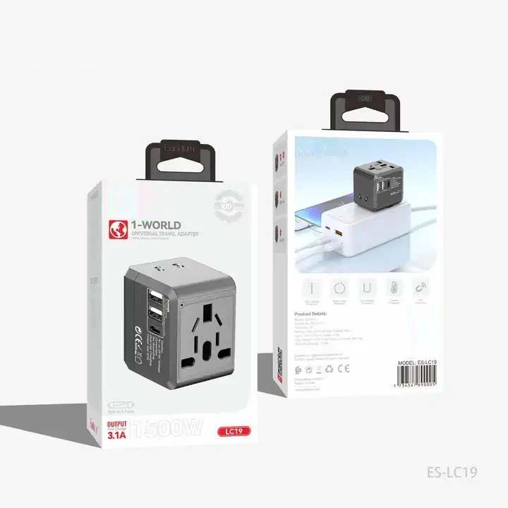 USB International Travel Adapter with Type-C to USB 3.1 Adapter – Universal Travel Adapter with Dual USB Ports, Compatible Worldwide for Smartphones, Tablets, and Laptops Image