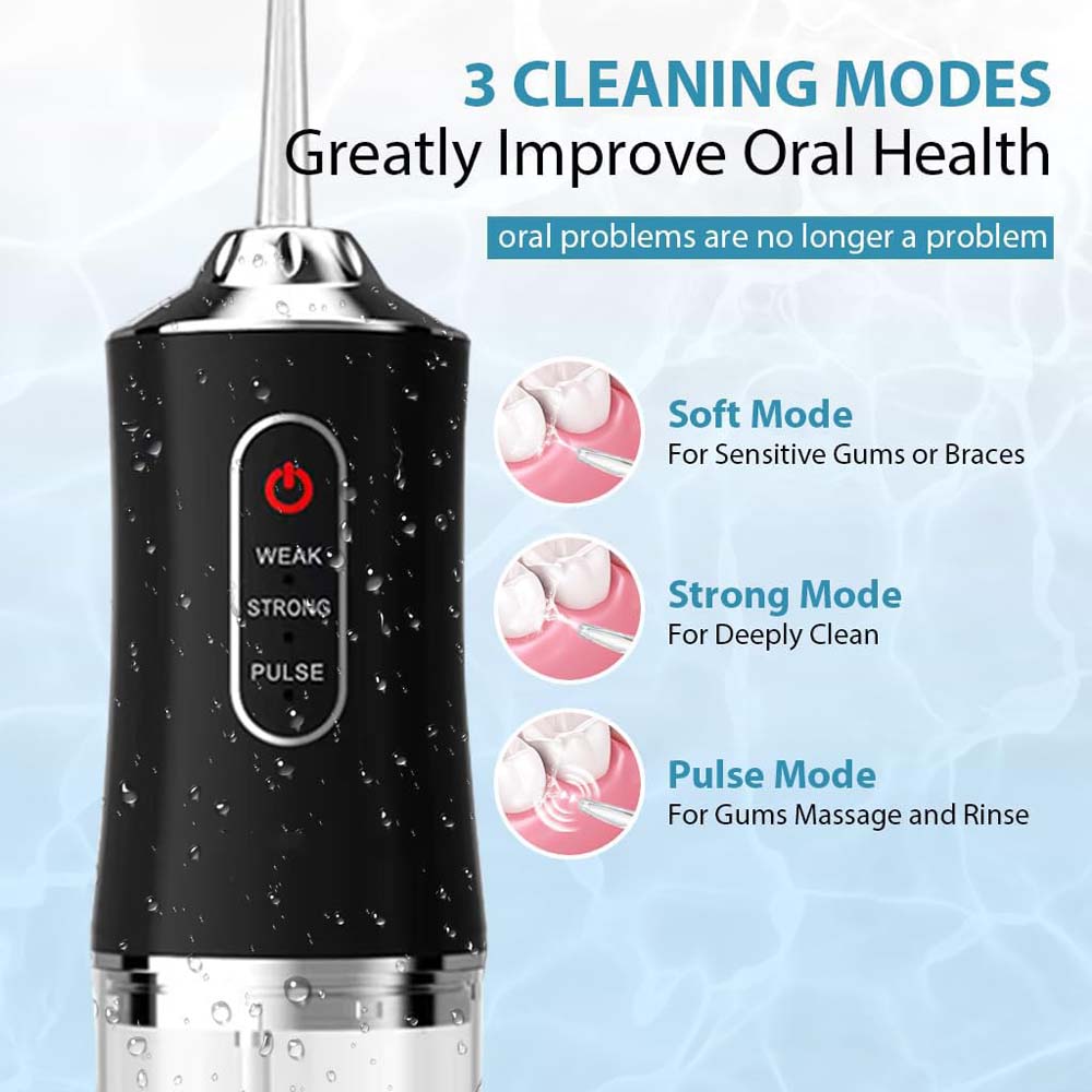 Cordless Electric Water Flosser 3-mode portable oral irrigator with 4 jet tips for teeth, braces & tonsil stones. Rechargeable. Image