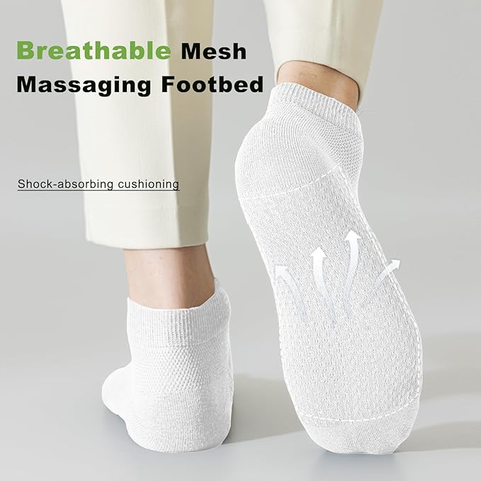 Men's Breathable Cotton Ankle Socks - 6 Pairs, Lightweight & Comfortable for All Seasons (White) Image