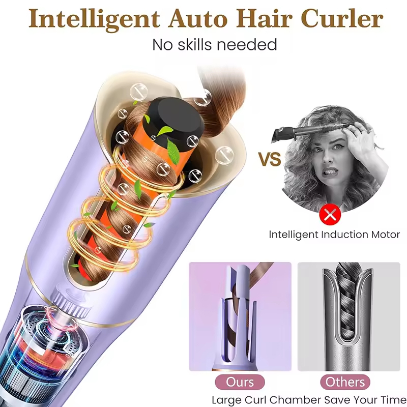 2-in-1 Electric Hair Styler - Rotating Curling Iron & Straightener Brush with Negative Ion Technology (Multi colour) Image