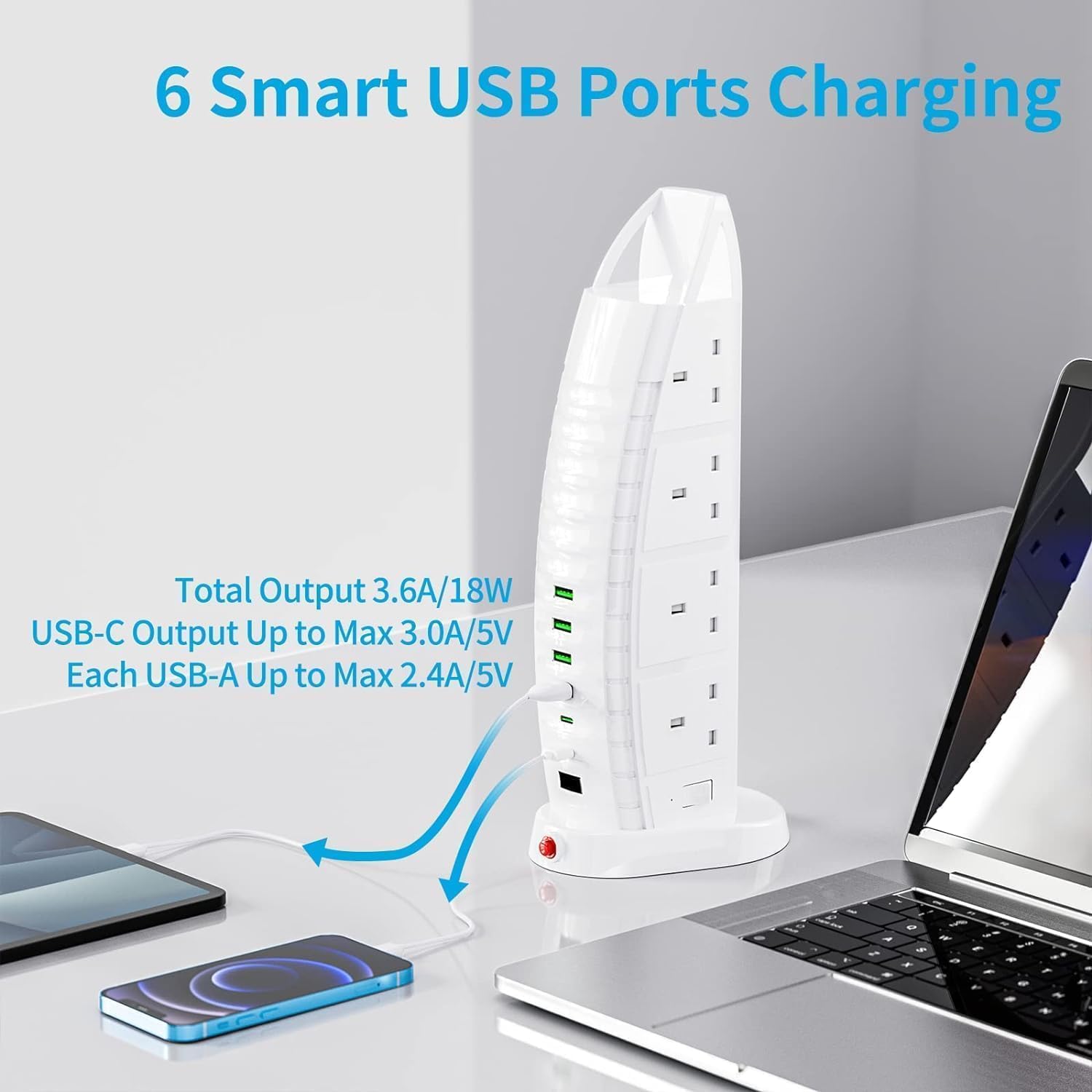 Sailboat Shape Tower Extension Lead – Featuring Type C Fast Charging Ports Image