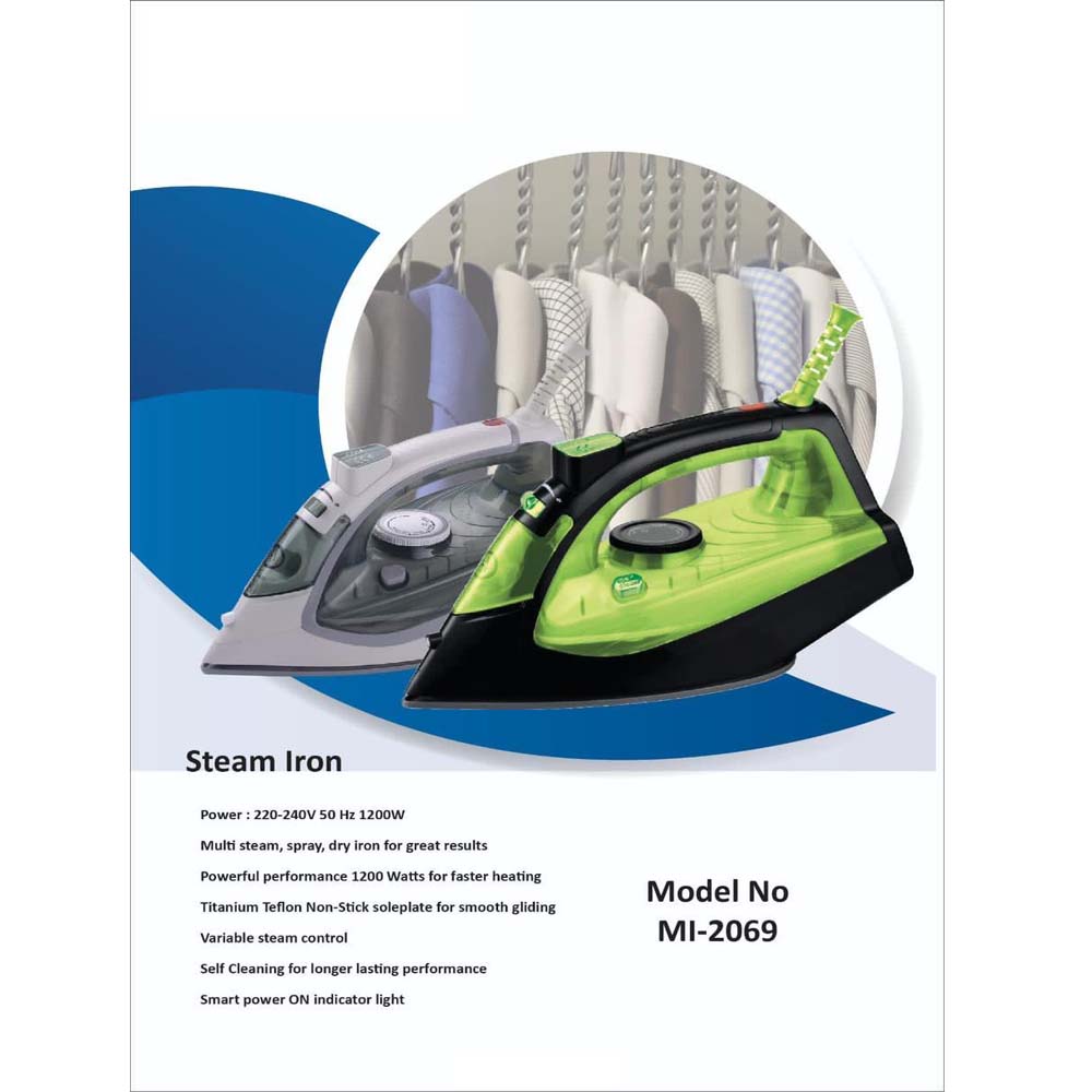 MI-2069 Smart Steam Iron - 1200W with Ceramic Soleplate, Auto Shut-Off & Vertical Steam Image