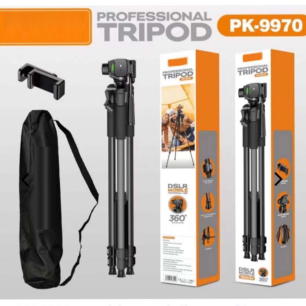 PK9970 Professional Tripod for Mobile & Camera – Durable ABS + Metal Construction, Adjustable Height, Lightweight, Compatible with Smartphones & Cameras Image