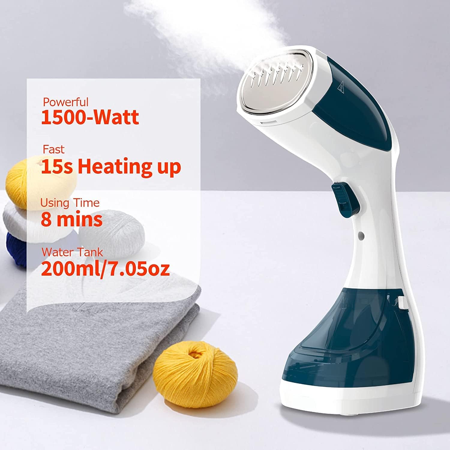 Portable Vertical Steam Iron | 1100W | Continuous Steam Output 28 g/min | Double Use Brush Head | 200ml Tank for Home and Travel Image