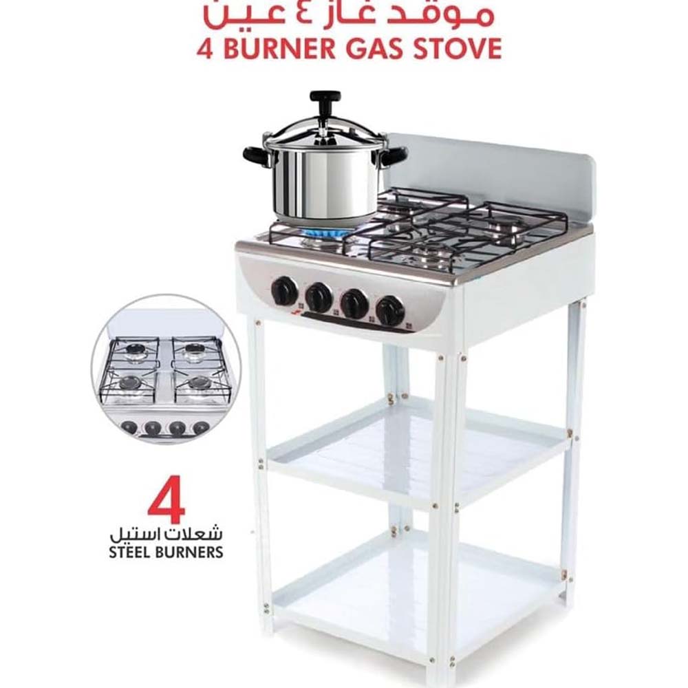 4-Burner Stainless Steel Gas Stove - Self-Ignition, Perfect for Home & Camping, Durable & Efficient White Design Image