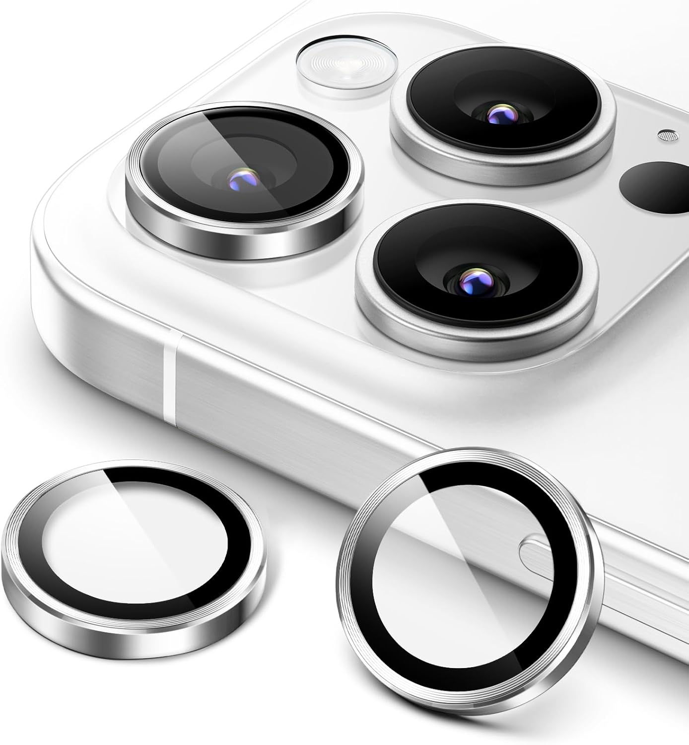 iPhone 16/17 Pro Max Camera Lens Protector - 3-Pack 9H Tempered Glass with  Alloy Ring, Anti-Scratch HD Cover (Silver Titanium) Image