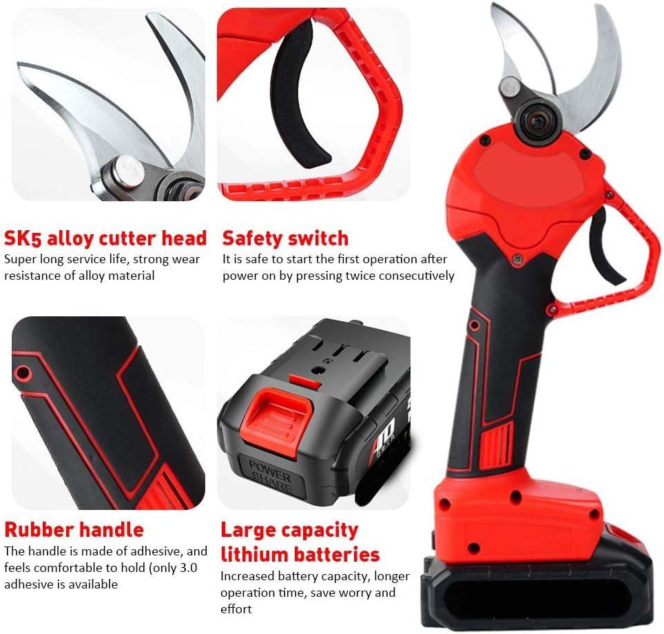 Cordless Electric Pruning Shears - Garden Tree Branch Pruner with 30mm Cutting Diameter, 2 Rechargeable 2Ah Lithium Batteries, 6-8 Working Hours, Ideal for Fruit Tree Branches Image
