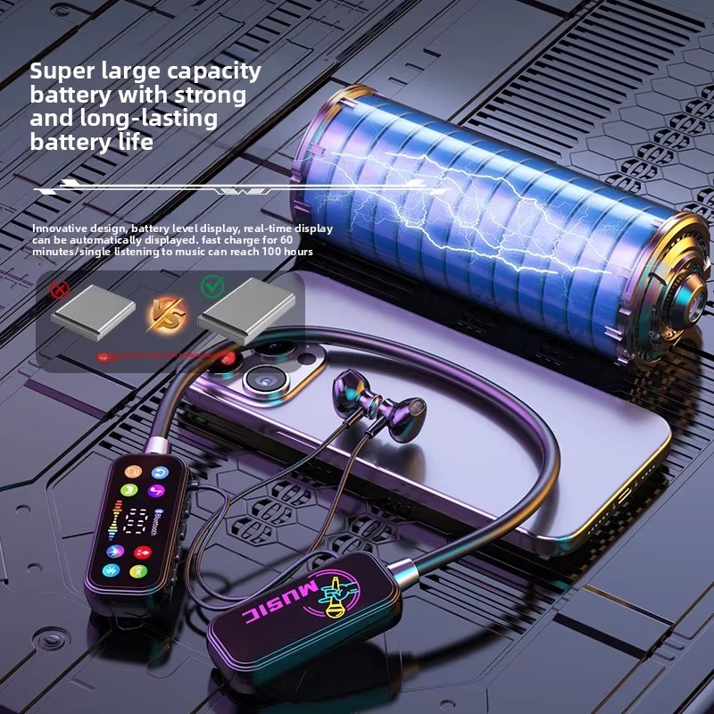 T200 Wireless Neckband Earphones. 120hr playback, 600-day standby & LED screen. Marathon battery life for non-stop music. Image