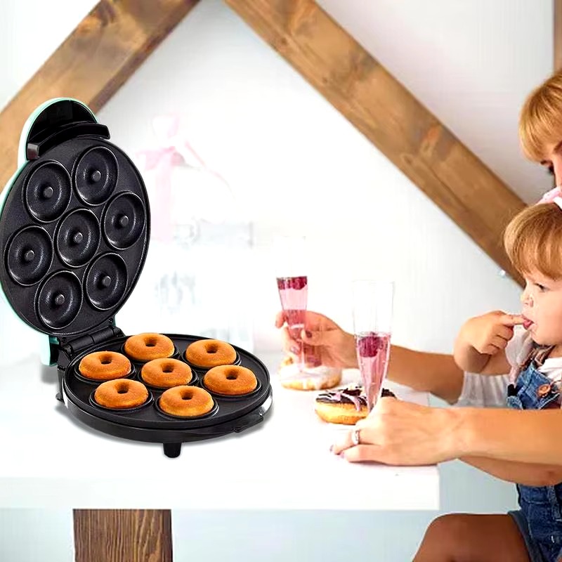 Household Electric Donut Maker - Double-Sided Heating Donut & Bread Machine, Cake Baking Pan, Non-Stick Breakfast Maker Oven for Homemade Donuts, Cakes, and Mini Bread - Easy-to-Use, Compact & Fast Heating, Ideal for Breakfast and Snacks Image