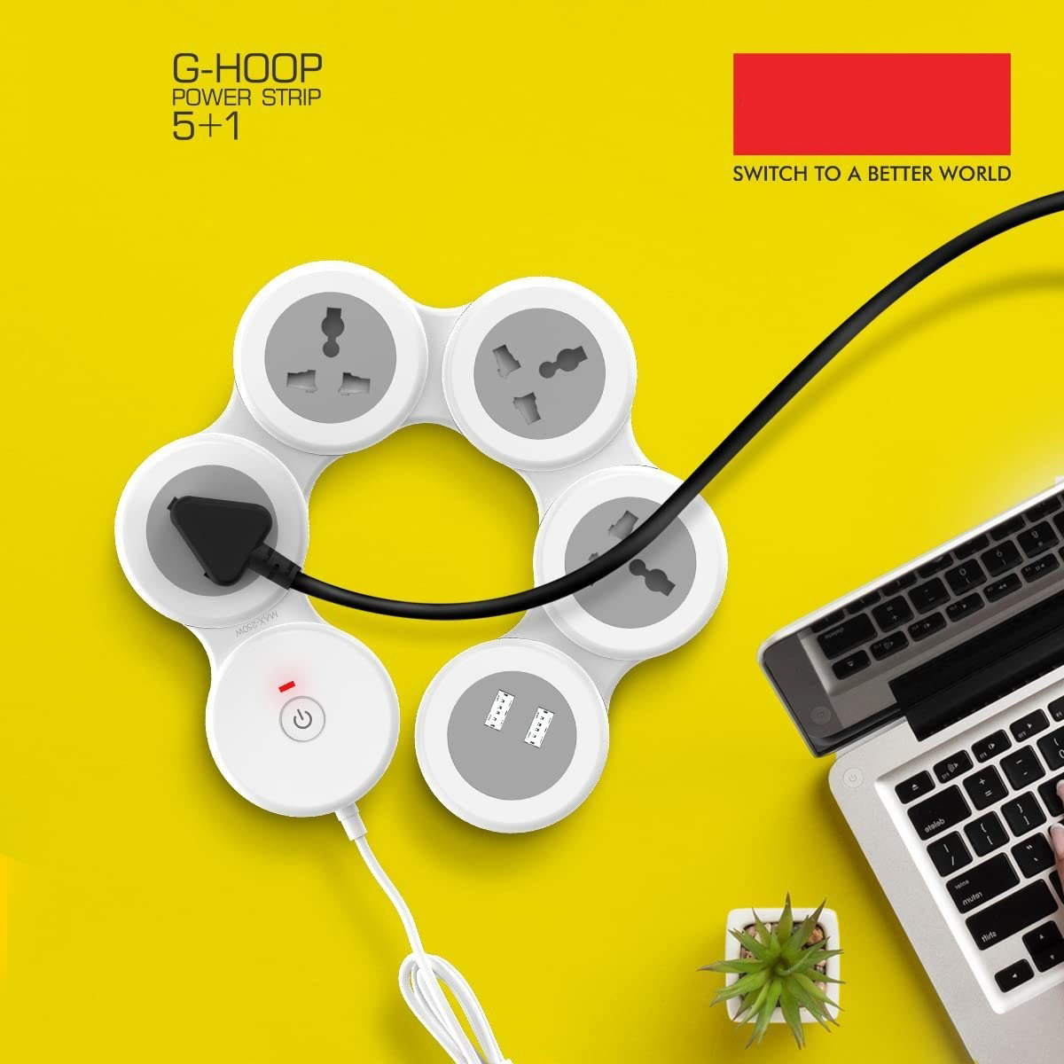 3276 Cuba Power Strip with 2 USB 3.1A, Master Switch, 4 International Sockets, Safety Shutter, 1.8 m Cable – Ideal for Home & Office Image