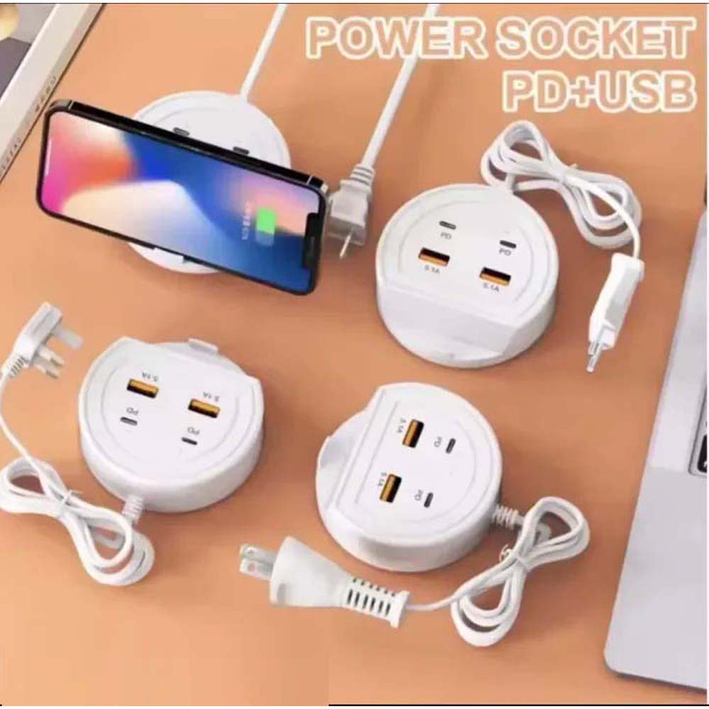 Quick Charge 5.1A Charger with Dual PD+USB Ports - Universal Multi-Port Charging Station with Mobile Phone Holder | 5V/5.1A Multi-U Port Charger for Fast, Convenient Charging | Compatible with All Mobile Phones Image