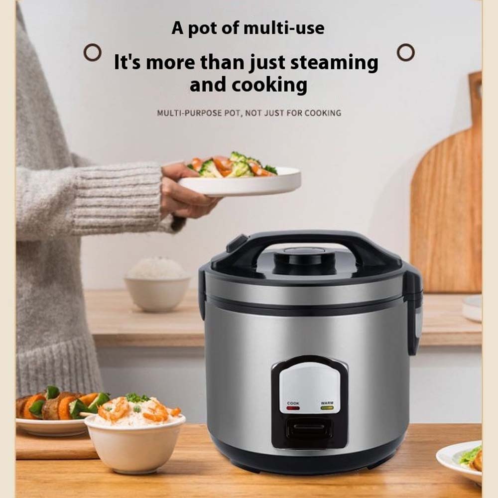 OE-400 2-Liter Mixed Rice Cooker. 2-in-1 rice cooker & steamer with non-stick pot, Cook/Warm functions. Silver & black. Image